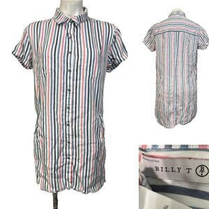 Billy T‎ shirt dress size M pink multicolor striped short sleeve cotton casual